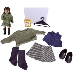 American Girl Perfect Plaid Outfit Skirt Sweater Shirt Necklace Socks Shoes P Co